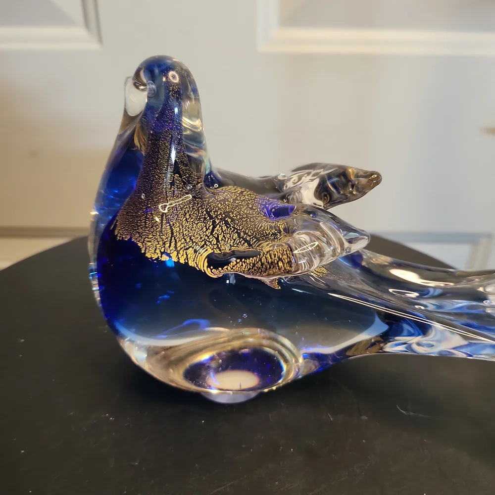 Hand Blown Glass Blue Bird with Gold Flakes - Picture 5 of 10